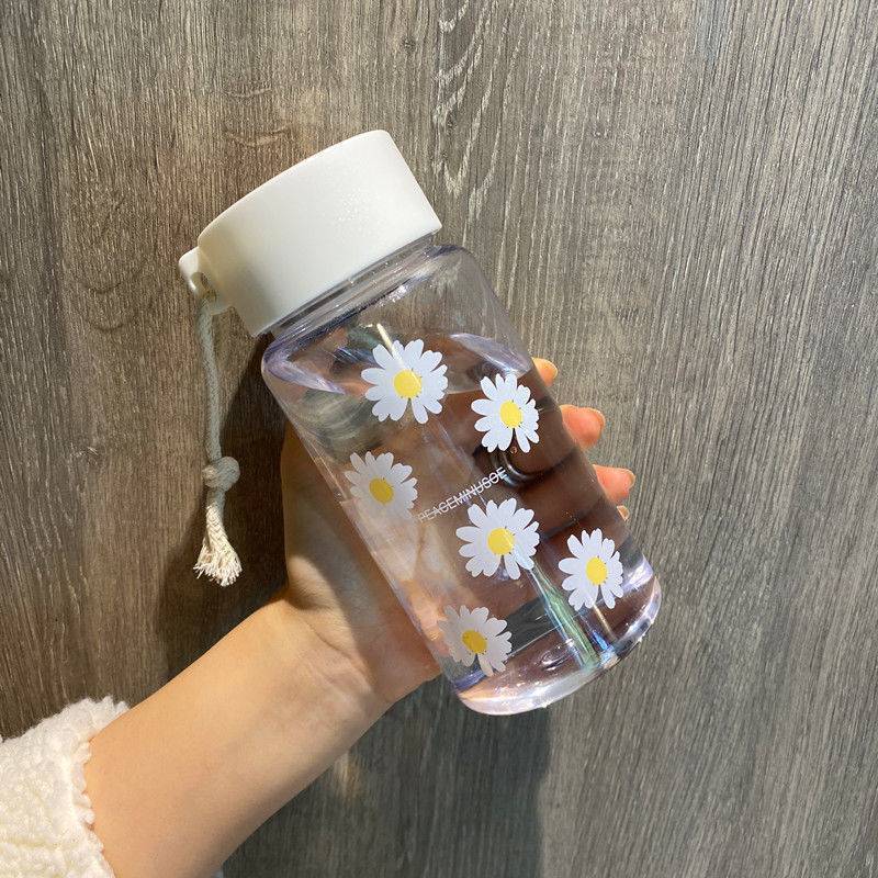 500ml Small Daisy Transparent Plastic Water Bottles BPA Free Creative Frosted Water Bottle With Portable Rope Travel Tea Cup – Image 10