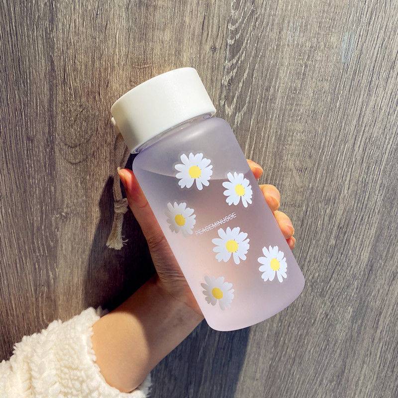 500ml Small Daisy Transparent Plastic Water Bottles BPA Free Creative Frosted Water Bottle With Portable Rope Travel Tea Cup – Image 4