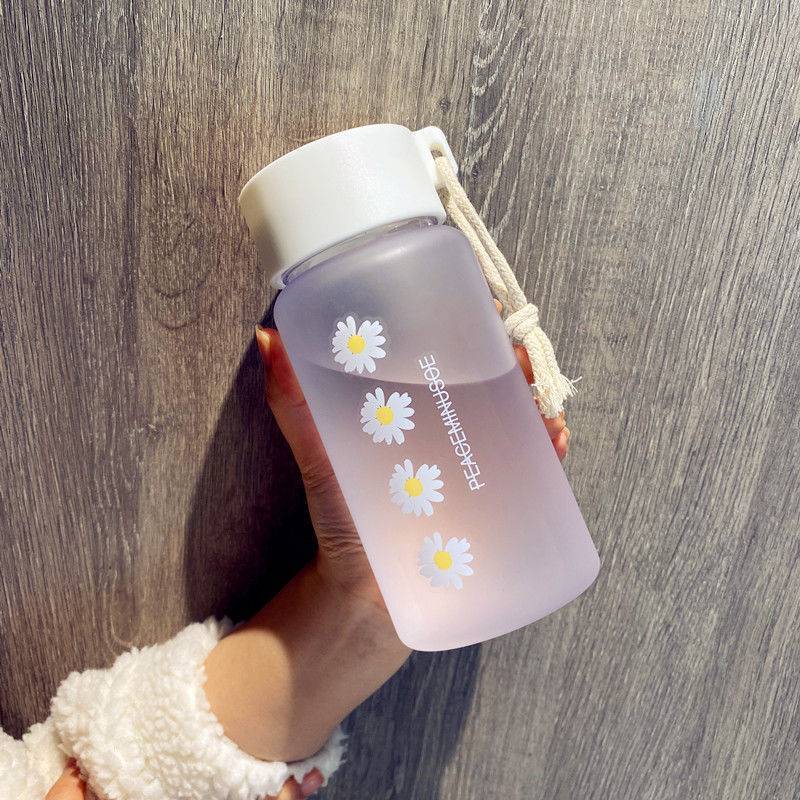 500ml Small Daisy Transparent Plastic Water Bottles BPA Free Creative Frosted Water Bottle With Portable Rope Travel Tea Cup – Image 7