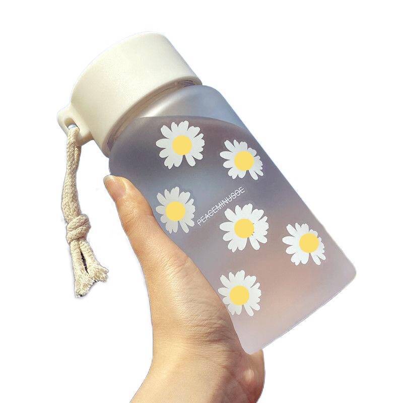 500ml Small Daisy Transparent Plastic Water Bottles BPA Free Creative Frosted Water Bottle With Portable Rope Travel Tea Cup – Image 14