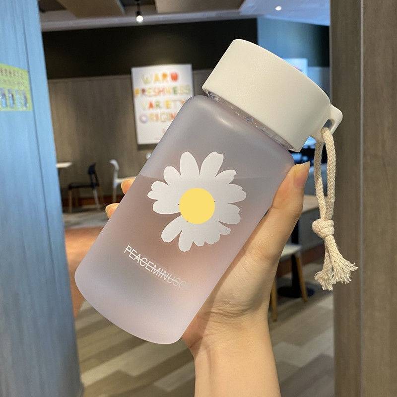 500ml Small Daisy Transparent Plastic Water Bottles BPA Free Creative Frosted Water Bottle With Portable Rope Travel Tea Cup – Image 12