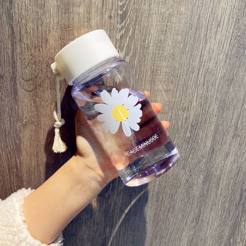 500ml Small Daisy Transparent Plastic Water Bottles BPA Free Creative Frosted Water Bottle With Portable Rope Travel Tea Cup – Image 6
