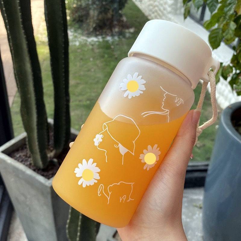 500ml Small Daisy Transparent Plastic Water Bottles BPA Free Creative Frosted Water Bottle With Portable Rope Travel Tea Cup – Image 2