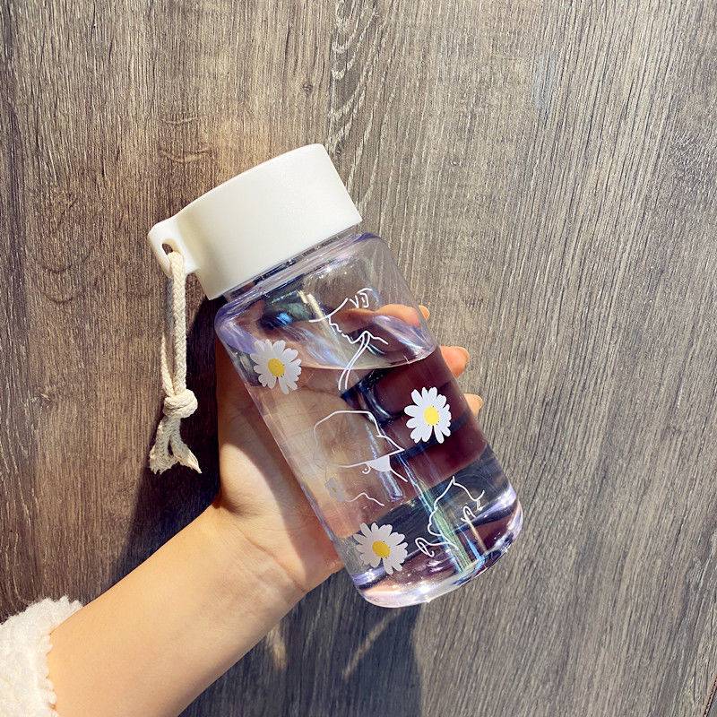 500ml Small Daisy Transparent Plastic Water Bottles BPA Free Creative Frosted Water Bottle With Portable Rope Travel Tea Cup – Image 8